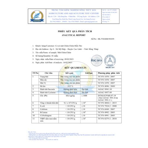 Phiếu Phân Tích Mứt Chôm Chôm